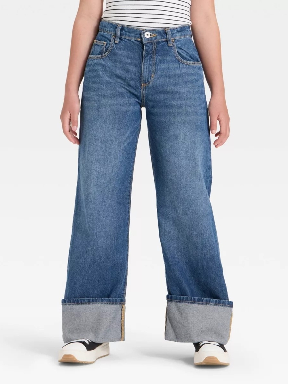 Y2K Style Wide Leg Cuffed Jeans Art Class Girls Size 16 Medium Wash Baggy